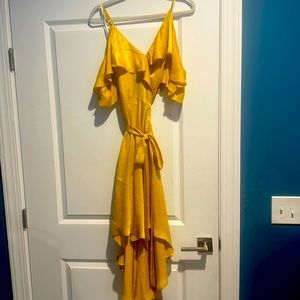 More formal yellow wrap dress with tags